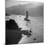 Chinese Junk Boat Sailing Past a Spear Fisherman on the Shore of the Yangtze River-Dmitri Kessel-Mounted Photographic Print