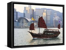 Chinese Junk Boat Sails on Victoria Harbour, Hong Kong, China, Asia-Amanda Hall-Framed Stretched Canvas