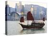 Chinese Junk Boat Sails on Victoria Harbour, Hong Kong, China, Asia-Amanda Hall-Stretched Canvas