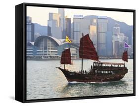 Chinese Junk Boat Sails on Victoria Harbour, Hong Kong, China, Asia-Amanda Hall-Framed Stretched Canvas