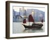 Chinese Junk Boat Sails on Victoria Harbour, Hong Kong, China, Asia-Amanda Hall-Framed Photographic Print