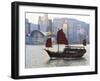 Chinese Junk Boat Sails on Victoria Harbour, Hong Kong, China, Asia-Amanda Hall-Framed Photographic Print