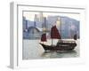 Chinese Junk Boat Sails on Victoria Harbour, Hong Kong, China, Asia-Amanda Hall-Framed Photographic Print