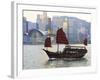 Chinese Junk Boat Sails on Victoria Harbour, Hong Kong, China, Asia-Amanda Hall-Framed Photographic Print