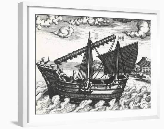 Chinese Junk, Originating from Peregrinationes, by Johann Theodore De Bry, 17th Century-null-Framed Giclee Print