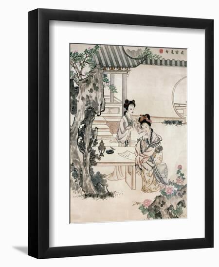 Chinese Ladies in a Garden-null-Framed Premium Giclee Print