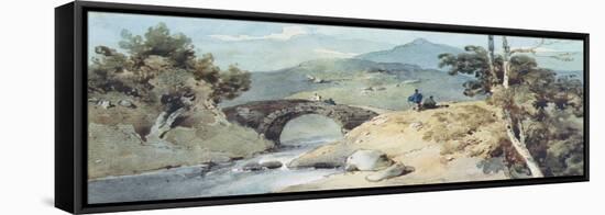 Chinese Landscape with Bridge-George Chinnery-Framed Stretched Canvas