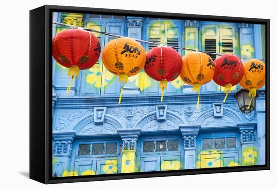 Chinese Lanterns and Colourful Old Building, Singapore-Peter Adams-Framed Stretched Canvas