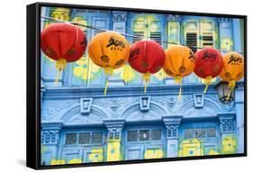 Chinese Lanterns and Colourful Old Building, Singapore-Peter Adams-Framed Stretched Canvas