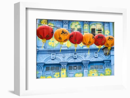 Chinese Lanterns and Colourful Old Building, Singapore-Peter Adams-Framed Photographic Print