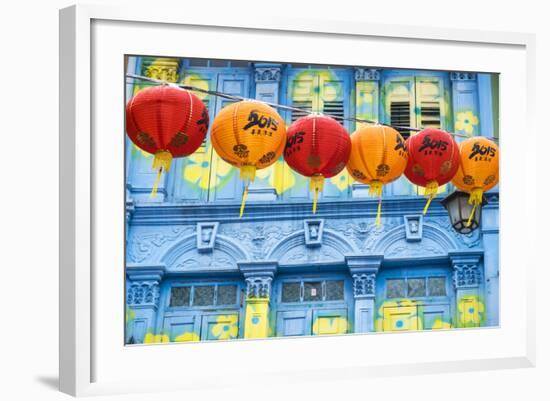 Chinese Lanterns and Colourful Old Building, Singapore-Peter Adams-Framed Photographic Print