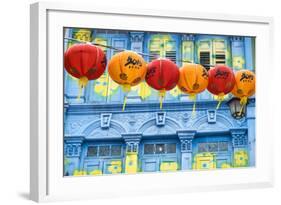 Chinese Lanterns and Colourful Old Building, Singapore-Peter Adams-Framed Photographic Print