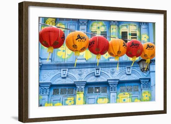 Chinese Lanterns and Colourful Old Building, Singapore-Peter Adams-Framed Photographic Print