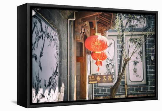 Chinese Lanterns and Wall Paintings in an Alley of Lijiang's Old Town, Lijiang, Yunnan, China, Asia-Andreas Brandl-Framed Stretched Canvas