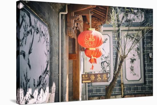 Chinese Lanterns and Wall Paintings in an Alley of Lijiang's Old Town, Lijiang, Yunnan, China, Asia-Andreas Brandl-Stretched Canvas