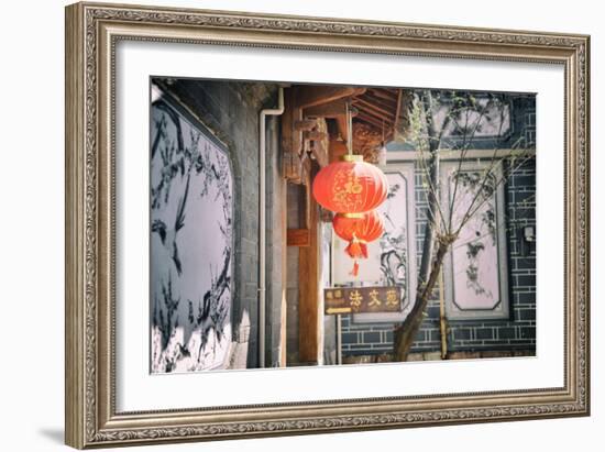 Chinese Lanterns and Wall Paintings in an Alley of Lijiang's Old Town, Lijiang, Yunnan, China, Asia-Andreas Brandl-Framed Photographic Print