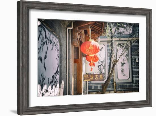 Chinese Lanterns and Wall Paintings in an Alley of Lijiang's Old Town, Lijiang, Yunnan, China, Asia-Andreas Brandl-Framed Photographic Print