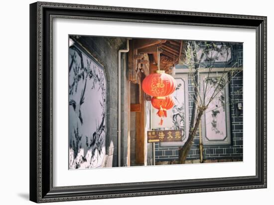 Chinese Lanterns and Wall Paintings in an Alley of Lijiang's Old Town, Lijiang, Yunnan, China, Asia-Andreas Brandl-Framed Photographic Print