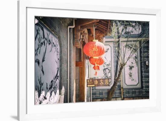 Chinese Lanterns and Wall Paintings in an Alley of Lijiang's Old Town, Lijiang, Yunnan, China, Asia-Andreas Brandl-Framed Photographic Print