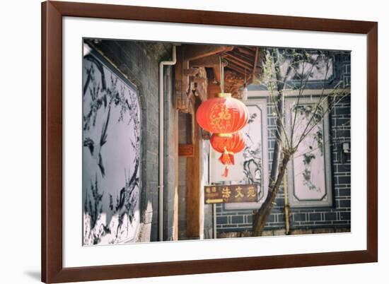 Chinese Lanterns and Wall Paintings in an Alley of Lijiang's Old Town, Lijiang, Yunnan, China, Asia-Andreas Brandl-Framed Photographic Print