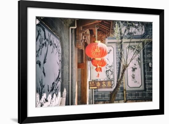 Chinese Lanterns and Wall Paintings in an Alley of Lijiang's Old Town, Lijiang, Yunnan, China, Asia-Andreas Brandl-Framed Photographic Print