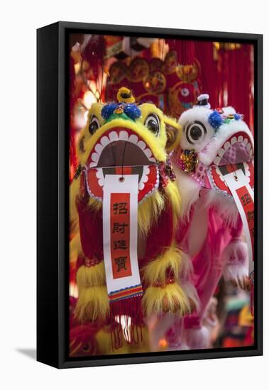 Chinese Lion Decorations at Fa Yuen Street Market, Mongkok, Kowloon, Hong Kong-Ian Trower-Framed Stretched Canvas