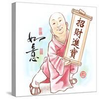 Chinese Little Monk Presenting Scroll with Chinese New Year Wishes-yienkeat-Stretched Canvas
