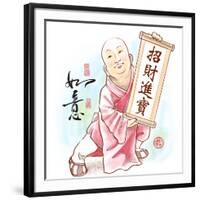 Chinese Little Monk Presenting Scroll with Chinese New Year Wishes-yienkeat-Framed Photographic Print