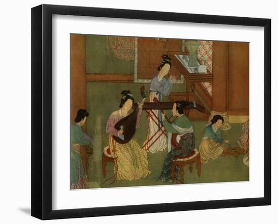 'Chinese lute p'i-p'a, moon guitar yue-chin and table zither tchin; detail of a painting on silk of-Unknown-Framed Giclee Print