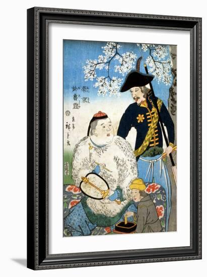 Chinese Man and a Russian Man, Japanese Wood-Cut Print-Lantern Press-Framed Art Print