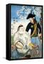 Chinese Man and a Russian Man, Japanese Wood-Cut Print-Lantern Press-Framed Stretched Canvas