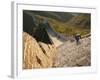 Chinese Man Climbs Great Wall of China, UNESCO World Heritage Site, Huanghuacheng (Yellow Flower) a-Kimberly Walker-Framed Photographic Print