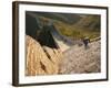 Chinese Man Climbs Great Wall of China, UNESCO World Heritage Site, Huanghuacheng (Yellow Flower) a-Kimberly Walker-Framed Photographic Print