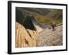 Chinese Man Climbs Great Wall of China, UNESCO World Heritage Site, Huanghuacheng (Yellow Flower) a-Kimberly Walker-Framed Photographic Print