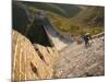 Chinese Man Climbs Great Wall of China, UNESCO World Heritage Site, Huanghuacheng (Yellow Flower) a-Kimberly Walker-Mounted Photographic Print