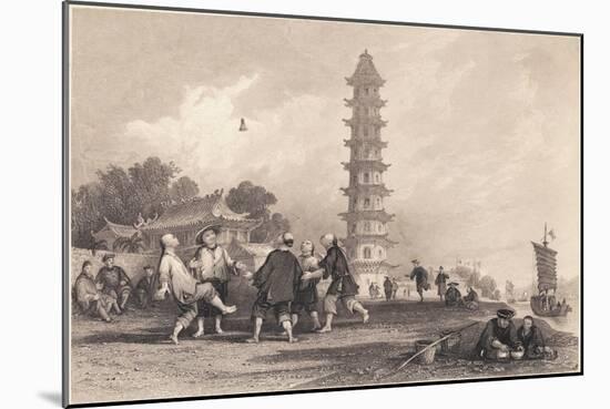 Chinese Men Playing Badminton-null-Mounted Giclee Print