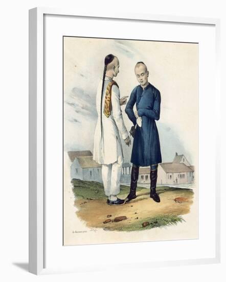 Chinese Merchants in Traditional Dress from Voyage De La Corvette L'Astrolabe-null-Framed Giclee Print