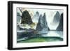 Chinese Mountains, Fog, Autumn and Lake-null-Framed Art Print