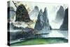 Chinese Mountains, Fog, Autumn and Lake-null-Stretched Canvas