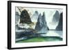 Chinese Mountains, Fog, Autumn and Lake-null-Framed Art Print