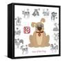 Chinese New Year Dog Color with Twelve Zodiacs Illustration-jpldesigns-Framed Stretched Canvas