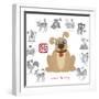 Chinese New Year Dog Color with Twelve Zodiacs Illustration-jpldesigns-Framed Premium Giclee Print