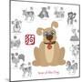 Chinese New Year Dog Color with Twelve Zodiacs Illustration-jpldesigns-Mounted Premium Giclee Print