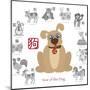 Chinese New Year Dog Color with Twelve Zodiacs Illustration-jpldesigns-Mounted Art Print