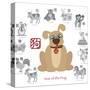 Chinese New Year Dog Color with Twelve Zodiacs Illustration-jpldesigns-Stretched Canvas