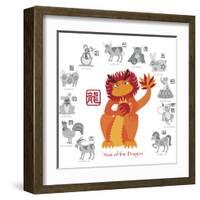 Chinese New Year Dragon Color with Twelve Zodiacs Illustration-jpldesigns-Framed Art Print