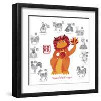 Chinese New Year Dragon Color with Twelve Zodiacs Illustration-jpldesigns-Framed Art Print