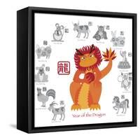 Chinese New Year Dragon Color with Twelve Zodiacs Illustration-jpldesigns-Framed Stretched Canvas