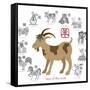 Chinese New Year Goat Color with Twelve Zodiacs Illustration-jpldesigns-Framed Stretched Canvas