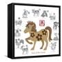 Chinese New Year Horse Color with Twelve Zodiacs Illustration-jpldesigns-Framed Stretched Canvas